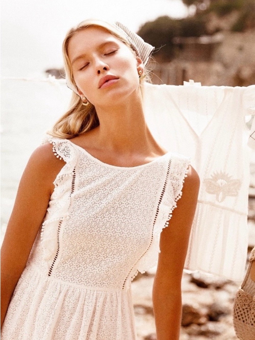 Sézane Robe Calie Lace Mini Dress Ecru FR36